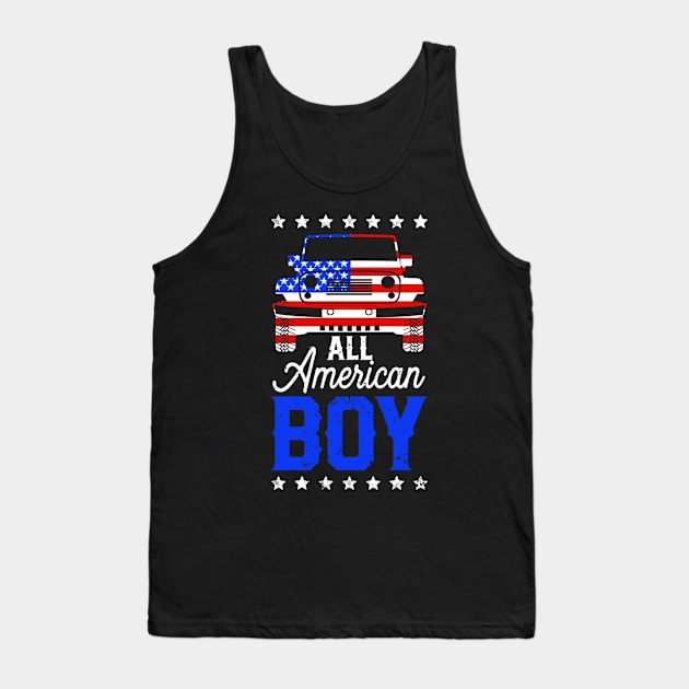 All American Boy Jeep American Flag Jeep Kid Gift For Boy Kid Jeep Tank Top by David Darry